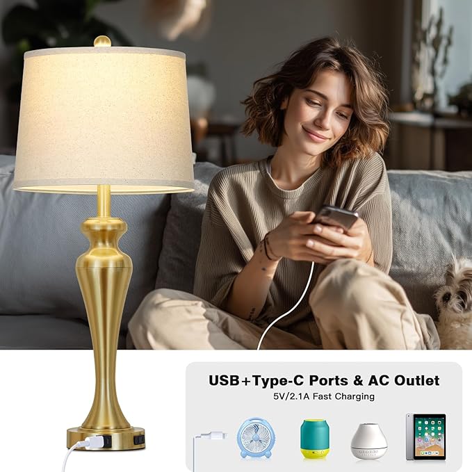 30" Gold Tall Table Lamps for Living Room, Touch Control Bedroom Lamp - Image 4