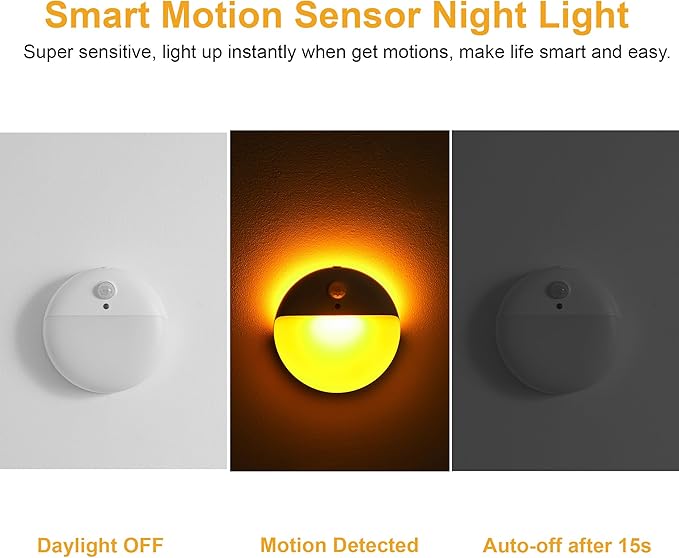 2 Pack Amber Night Light, Battery Operated Night Light, 2.6" Small Sticky Lights - Image 3