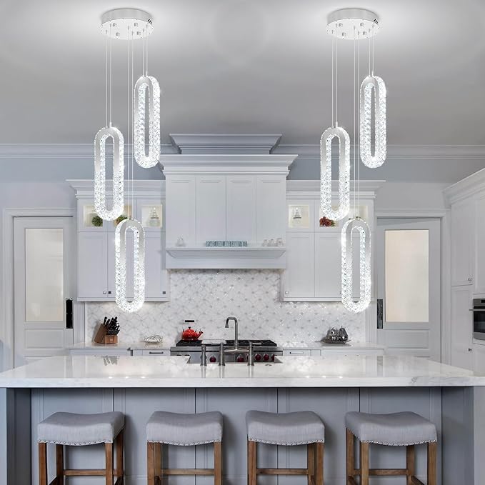 3-Light Modern Pendant Light Crystal Ring Chandelier Silver LED Pendant - Image 6