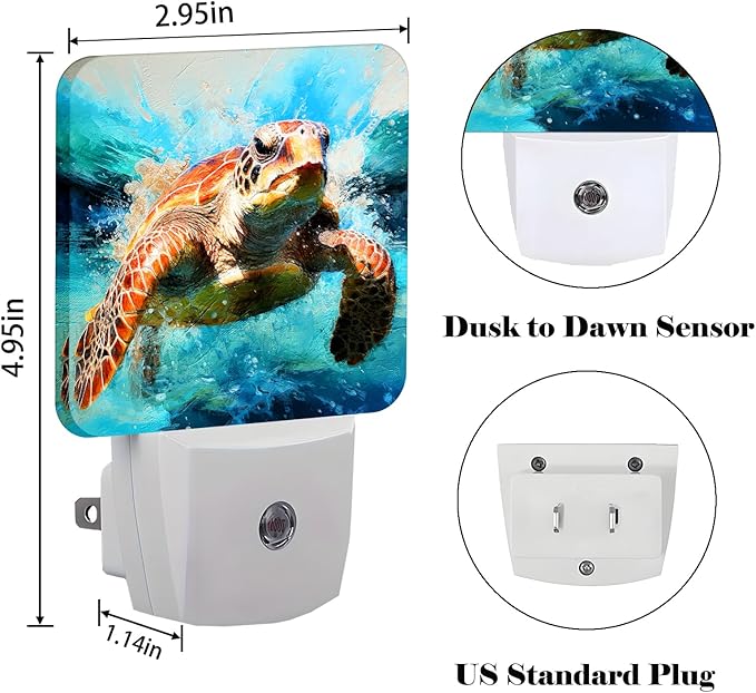 Sea Turtle Night Light, Plug-in Nightlights Auto Sensor Night Lamp Dusk-to-Dawn - Image 2