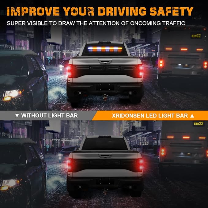 XRIDONSEN 35 inch Traffic Advisor Light Bar 48 LED Strobe Lights Amber White - Image 2