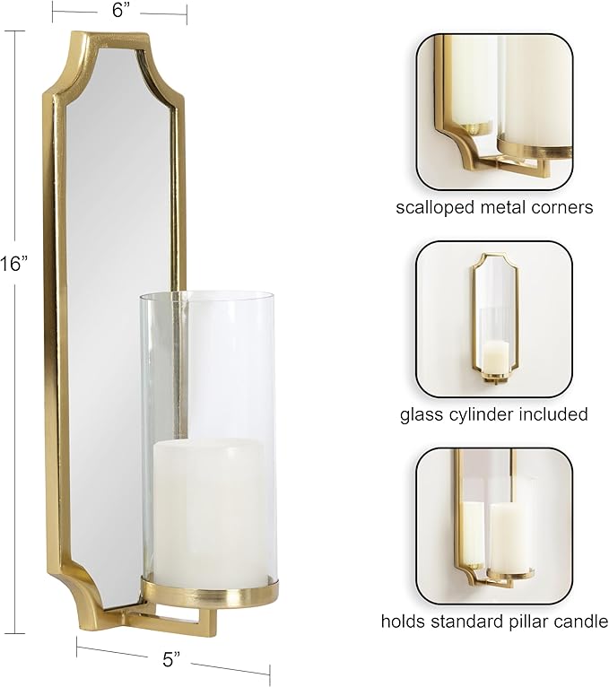 Kate and Laurel Ciel Glam Mirrored Wall Sconce; 6 x 5 x 16; Gold; Modern - Image 2