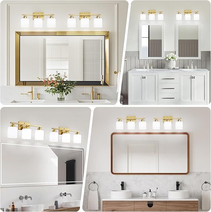 3 Light Gold Bathroom Light Fixtures, Modern Bathroom Vanity Lights - Image 3