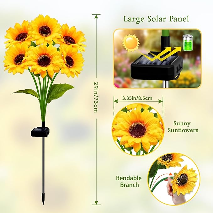 Solar Garden Lights Outdoor, 4 Pack Sunflower Lights - Image 2