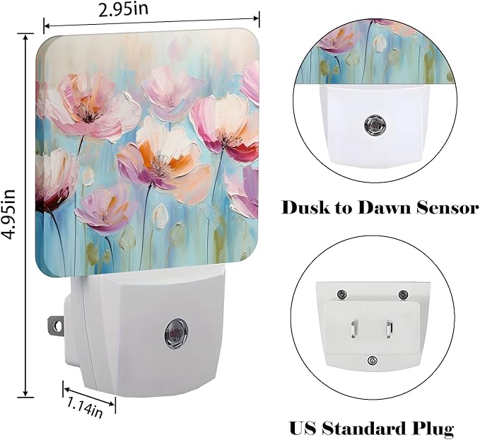 Oil Pink Flowers Night Light, Plug-in Night Lights - Image 2