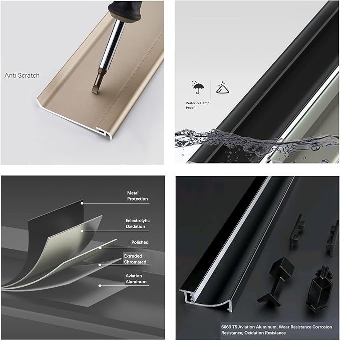 LED Aluminium Metal Baseboard Trim, Matte Champagne 18Pcs 65mm x 2500mm 2.56" x - Image 7