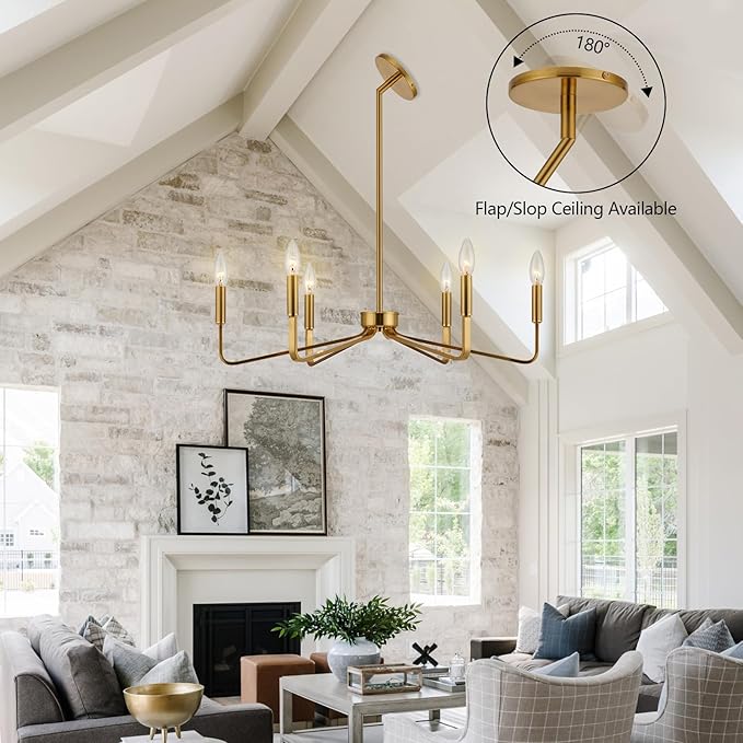Brushed Gold Chandeliers for Dining Room, 6-Light Modern Farmhouse Chandelier - Image 5