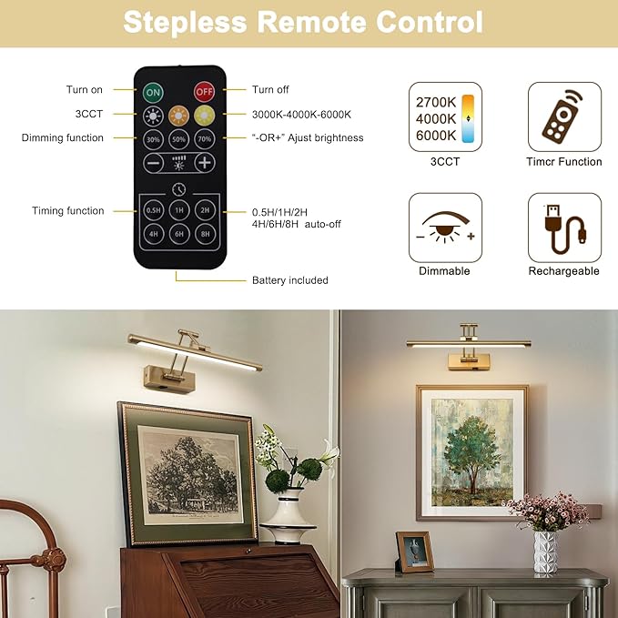 Battery Picture Lights for Wall, Rechargeable Gallery Light Wireless Art - Image 4