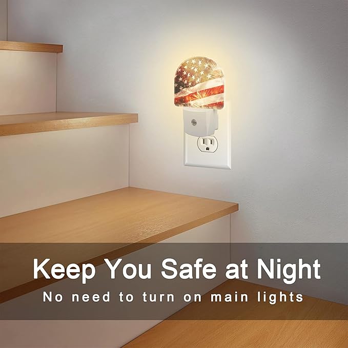 America Flag with Fireworks Night Light Plug into Wall, Vintage The USA Flag - Image 6