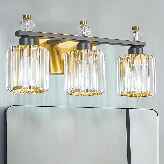Bathroom Vanity Lights 3-Light Sand Black Gold Modern Crystal Vanity Light by FDPBY