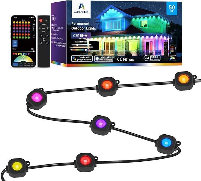 Permanent Outdoor Lights 50ft, RGBW Eaves Light by APPECK
