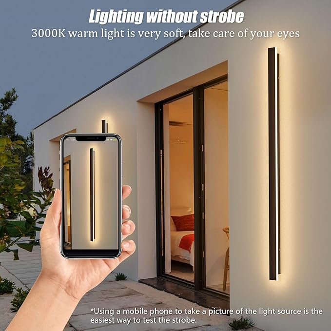 2 Pack 47.25inch Long Outdoor LED Wall Lights 35W Black 3000K Warm White Porch - Image 2