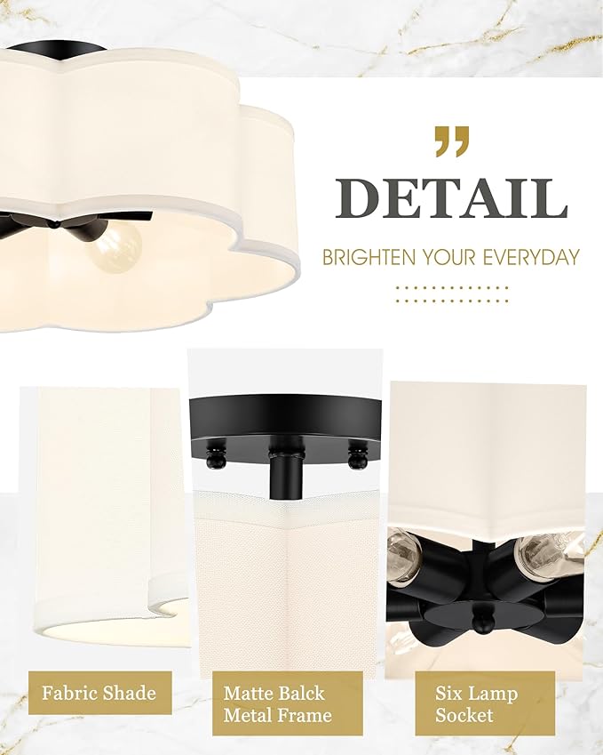 Black Semi Flush Mount Ceiling Lights, 6-Light 18Inch Ceiling Light Fixtures - Image 3