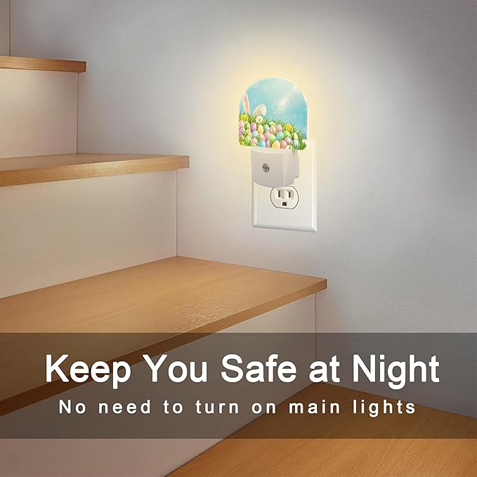 Easter Bunny and Eggs Night Light Plug into Wall, Colorful Easter Eggs Rabbit - Image 6