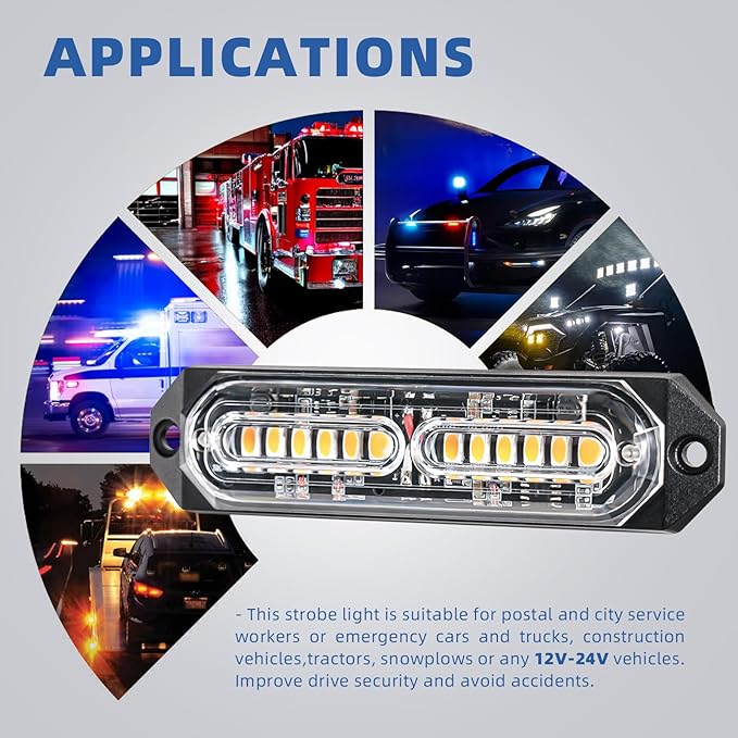 8-Pcs 12 LED Sync Feature Emergency Strobe Grille Lights Ultra Slim Surface - Image 6