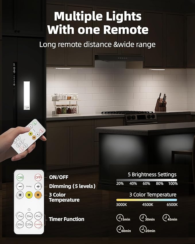 4Pack 7.8inch Under Cabinet Lighting, Rechargeable Motion Sensor Light Wireless - Image 4