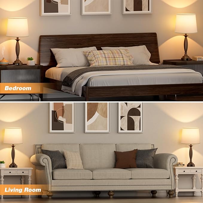 Seealle White Brown Lamps for Bedrooms Set of 2 - Image 3