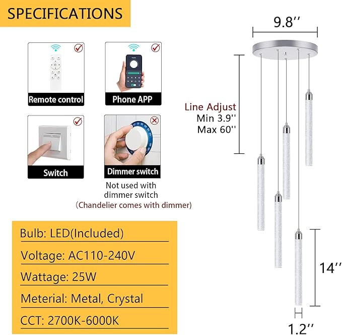 5 Light Mini Chandelier LED Pendant Lighting - Image 2