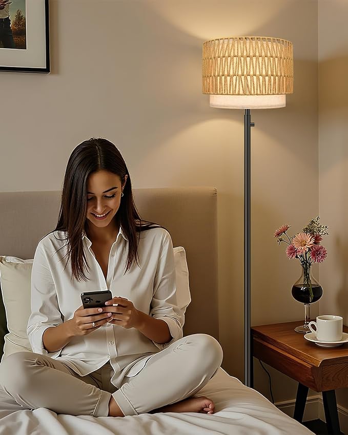 Rattan Floor Lamp, Floor Lamp for Bedroom, Modern Standing Lamp - Image 5