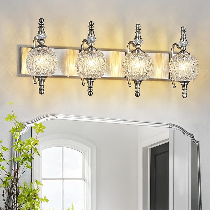 Modern Crystal Bathroom Vanity Lights Fixtures Over Mirror Brushed Nickel - Image 6