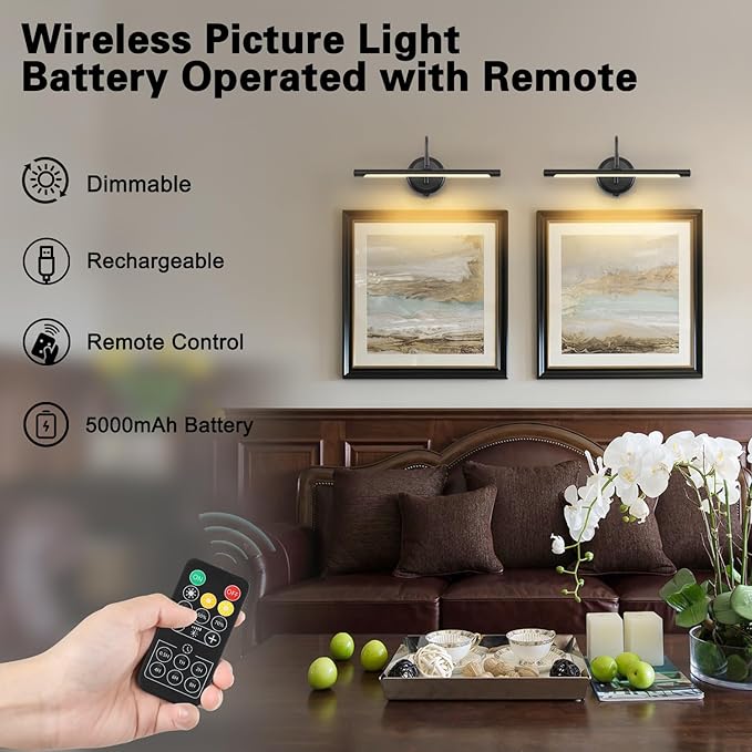JOOSENLUX Modern Wall Lights Battery Operated Black Wireless Picture Lights - Image 4