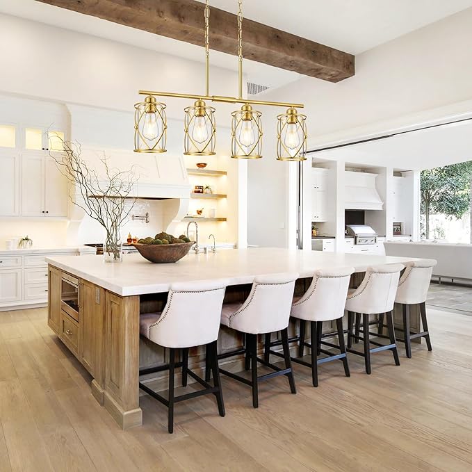 4-Light Kitchen Island Lighting, Modern Brushed Gold Dining Room Light Fixtures - Image 4