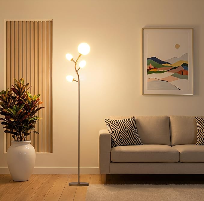 Fiqevs 4 Globe Floor Lamp with 2700K Warm Light LED Bulbs Included, Mid Century by Fiqevs