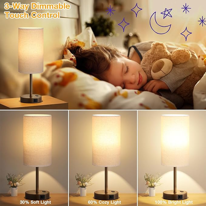 Touch Bedside Table Lamp with USB - Image 3