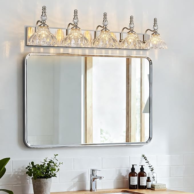 Vintage Bathroom Vanity Light, 5-Light Brushed Nickel Vanity Lighting Fixture - Image 6