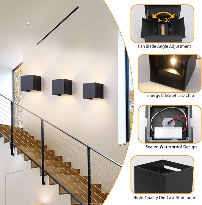 4 Pack Outdoor Wall Sconces Exterior/Interior LED Wall Lights, Square Modern - Image 7