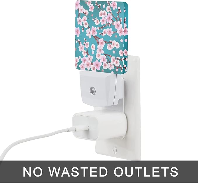 Spring Flowers Night Light, Cherry Blossom Night Lights Plug into Wall Dusk to - Image 4