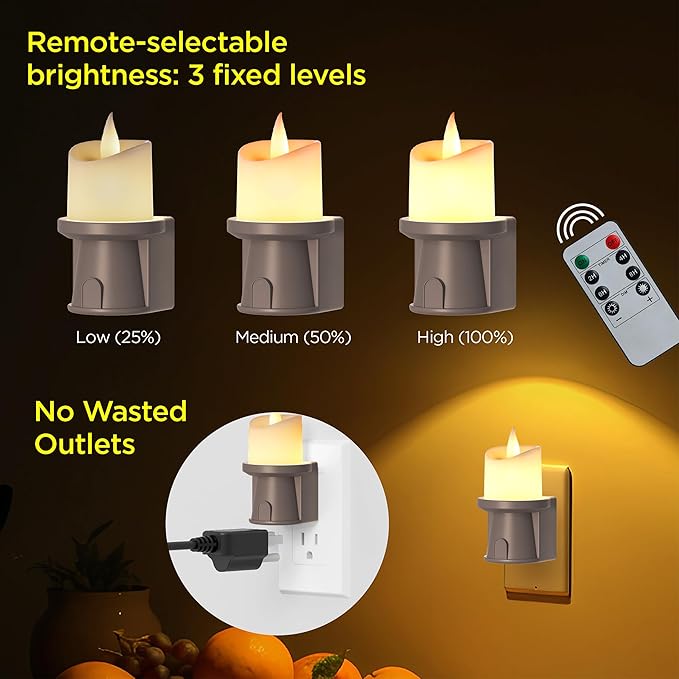 Nightlight Flameless Candle, Electrical Outlet Plugs w/Dusk Dawn Sensor Auto - Image 5
