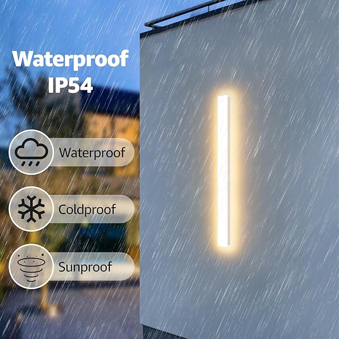 2 Pack 31.5inch Long Outdoor White Wall Lights 24W 3000K Modern Porch Lights - Image 2