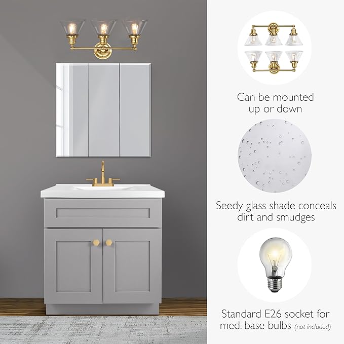 Design House Augustin Vanity Light, Seeded Glass Warm Glow, Up/Down Glow - Image 4