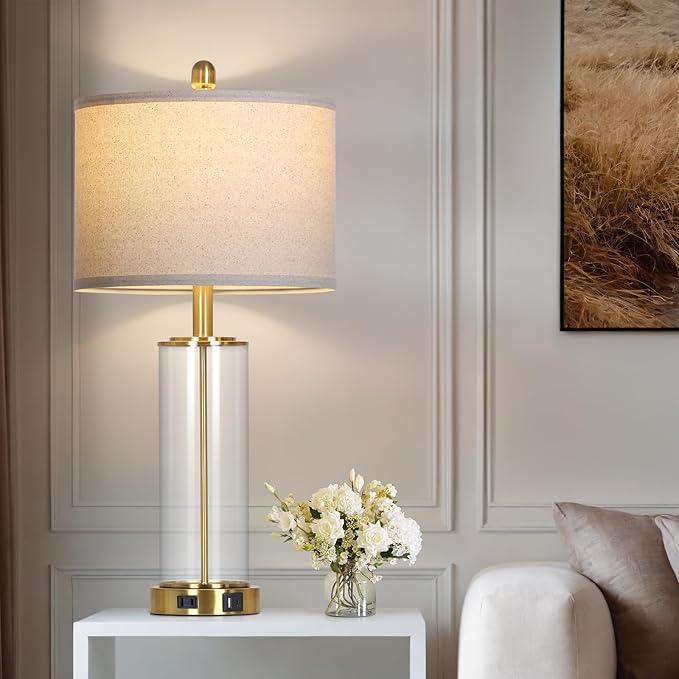 26" Gold Glass Table Lamps Set of 2, 3-Way Dimmable Touch Control Living Room - Image 6
