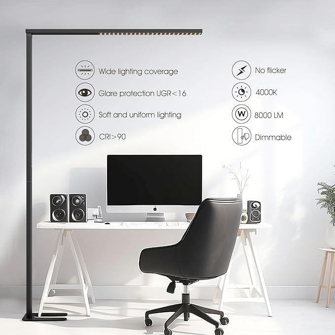 77"LED Floor Lamp, 80W Black Modern Free-Standing Lamp, 8000LM Dimmable High - Image 2