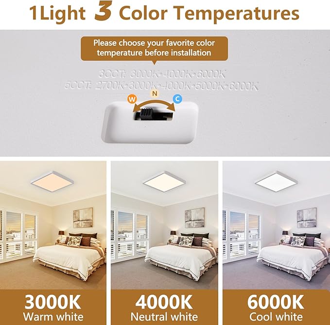 20 Inch Square LED Flush Mount Ceiling Light, 5000LM 3000K/4000K/6000K CCT - Image 2