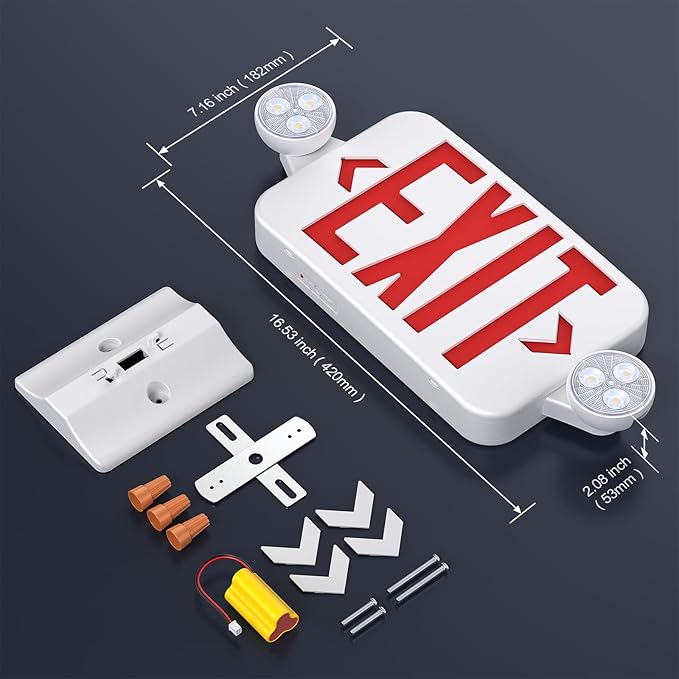 Led Exit Sign Emergency Light Combo Adjustable Two Head, Double Sided and - Image 6