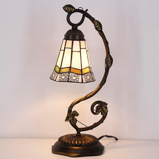 Tiffany Lamp Stained Glass Desk Reading Bedside Light, Metal Leaf Table Lamp - Image 6