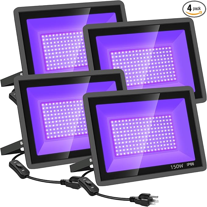 4 Pack 150W LED Black Lights, IP66 Waterproof by YANYCN