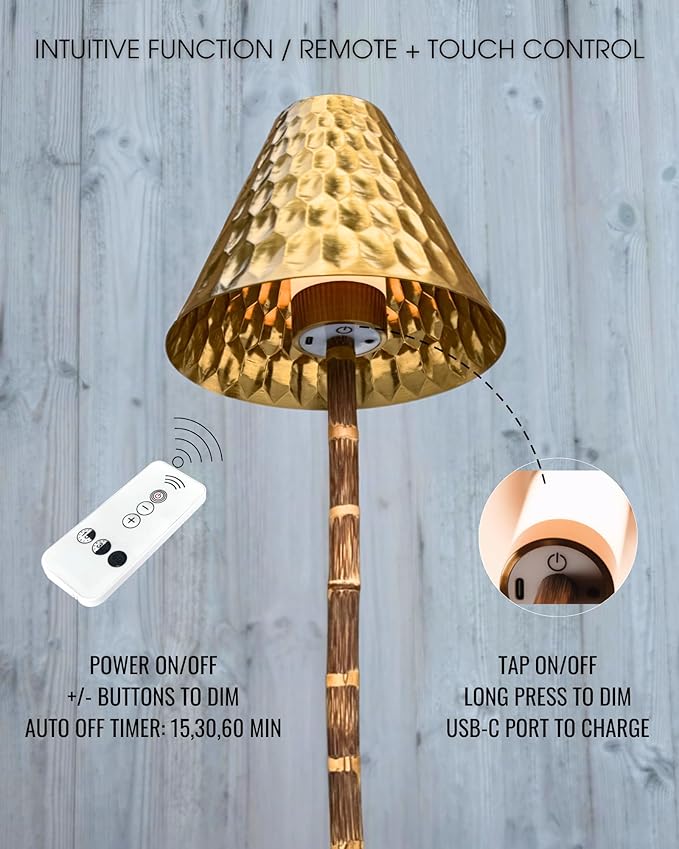 Bamboo Cordless LED Table Lamp – Rechargeable 24-Hour Battery, Dimmable Warm - Image 7