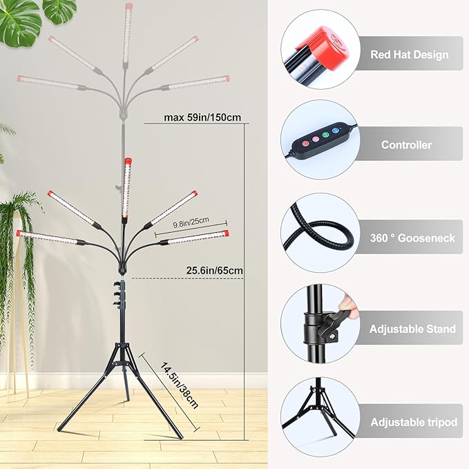 FECiDA Gamechanger! 45W 5Head Tripod Stand Tall Plant Light, 2025 Grow Lights - Image 5