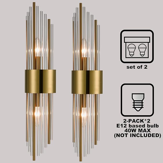 2-Light Modern Brushed Titanium Gold Wall Sconce - Image 9