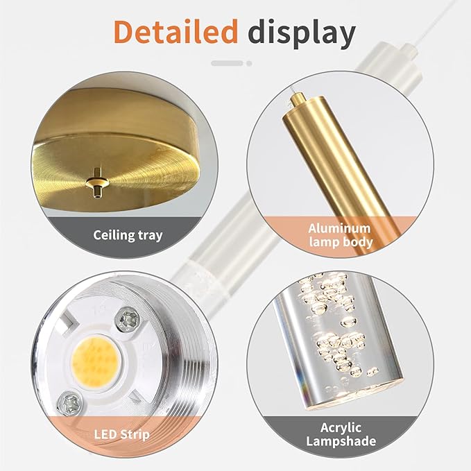 3 Pack Gold Linear LED Pendant Lights, Modern Minimalist Hanging Light Fixtures - Image 5