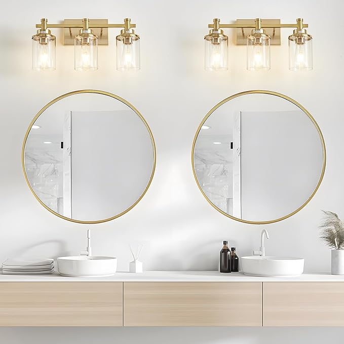 3 Light Gold Bathroom Vanity Light Over Mirror, Brushed Brass Vanity Light - Image 2