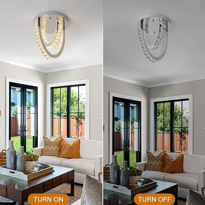 Modern Crystal Ceiling Light Chandelier, Flush Mount Lighting Fixture Pendant - Image 7