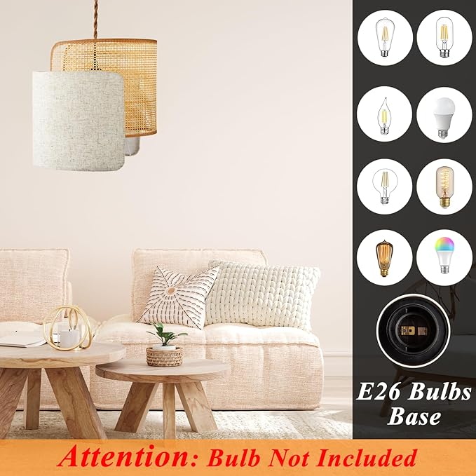 Boho Pendant Light Fixture, 5”-34.5” Adjustable Height Hanging Lights, Boho - Image 3