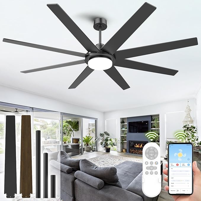 72 Inch Ceiling Fans with Lights and Remote APP Control, Outdoor Indoor Black by StayCoolShineBright