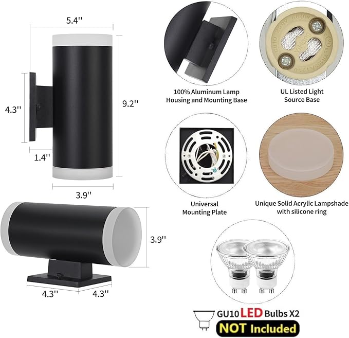 Outdoor Wall Light, ZUUKOLE Waterproof Exterior Wall Sconce, Anti-Rust Aluminum - Image 3