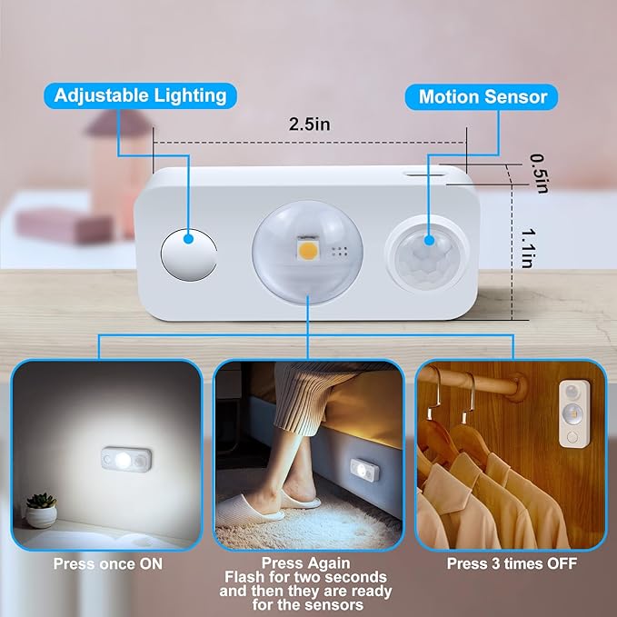 LED Motion Sensor Puck Lights, Rechargeable Cabinet Lights, Stick on Wireless - Image 3